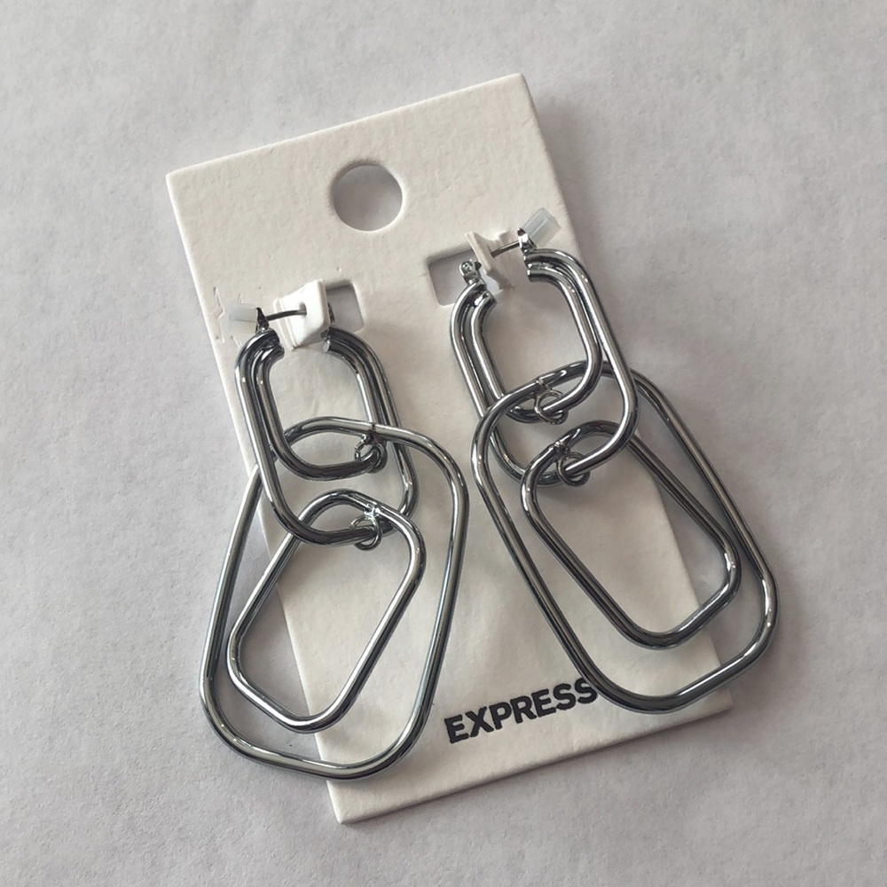 Express Silver Interlocking Square Drop Earrings 2 1/2” Drop Clasp